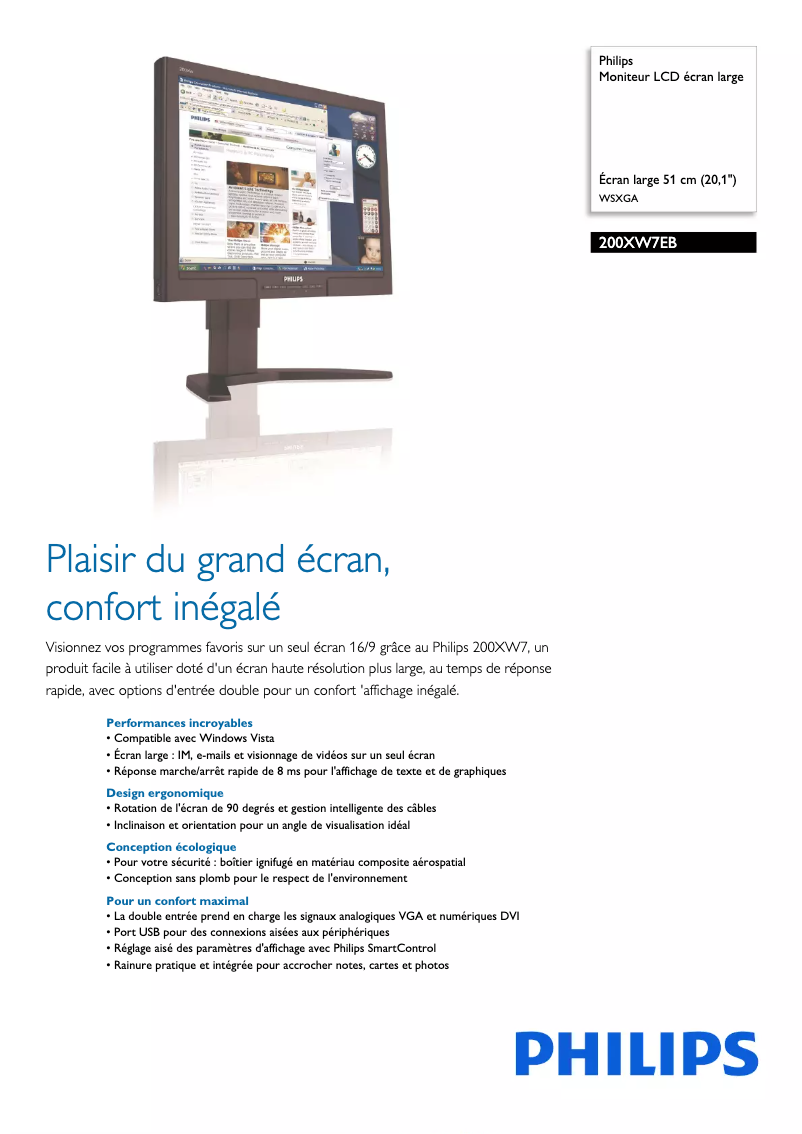 Page n°1 - Fiche technique Philips 200XW7EB