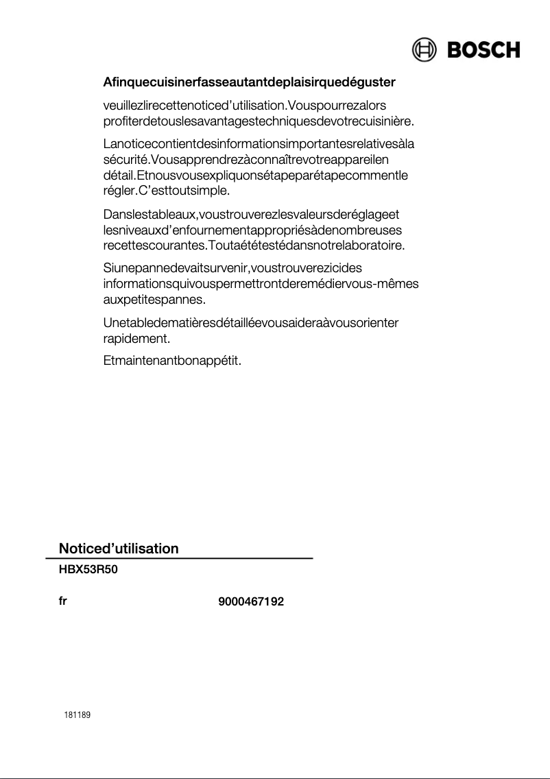 Page 1 of the manual User Manual Bosch HBX53R50