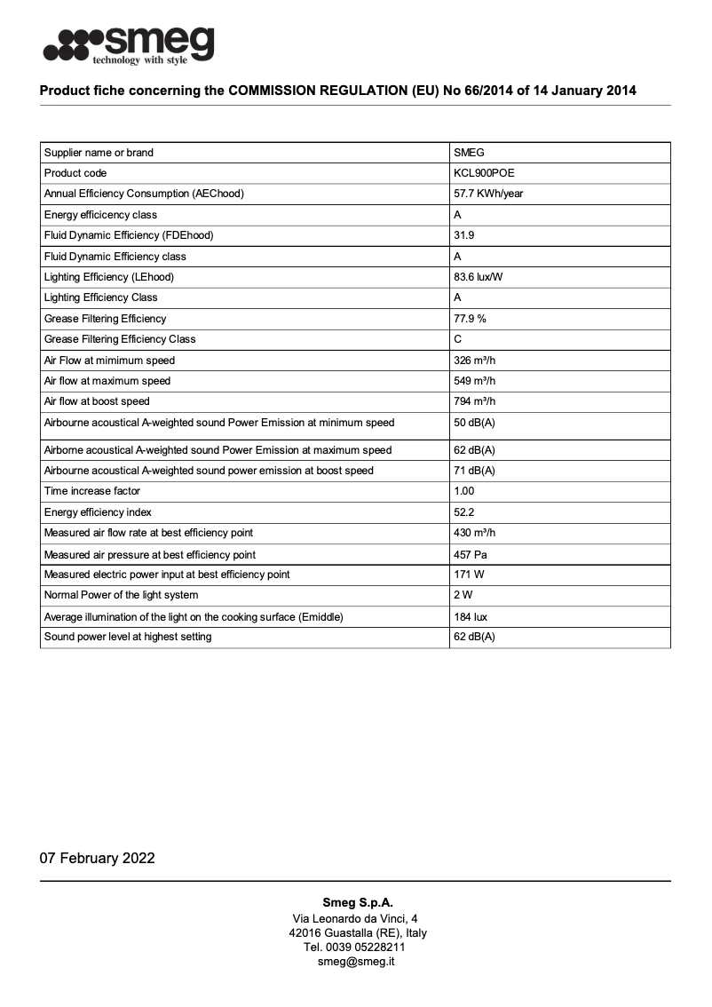Page 1 de la notice Brochure Smeg KCL900POE
