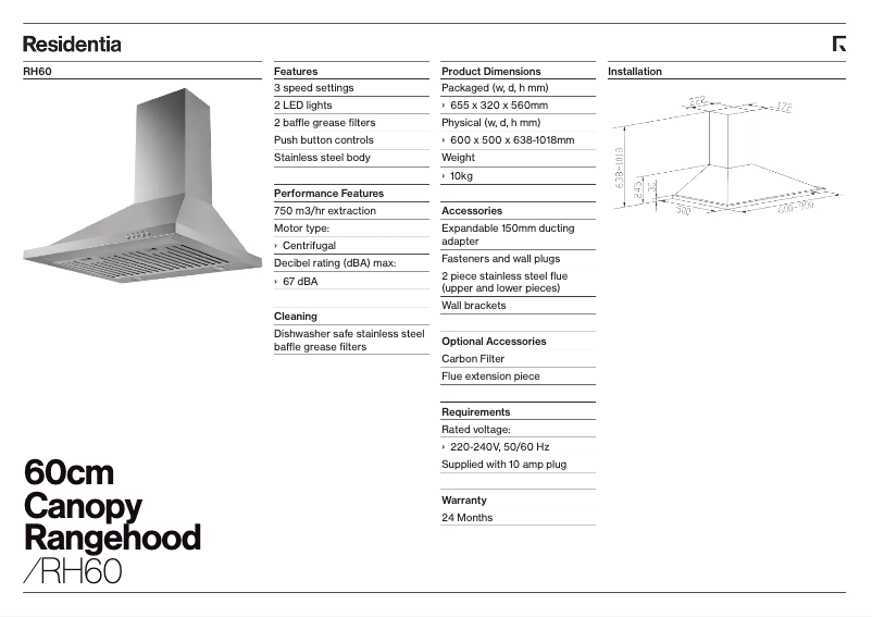 Page 1 de la notice Fiche technique Esatto RH60