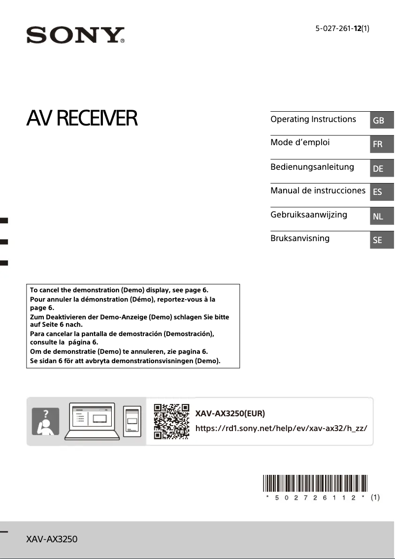 Page 1 de la notice Manuel utilisateur Sony XAV-AX3250