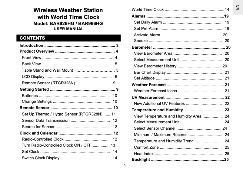 Página 1 del manual Manual de usuario Oregon Scientific BAR926HG