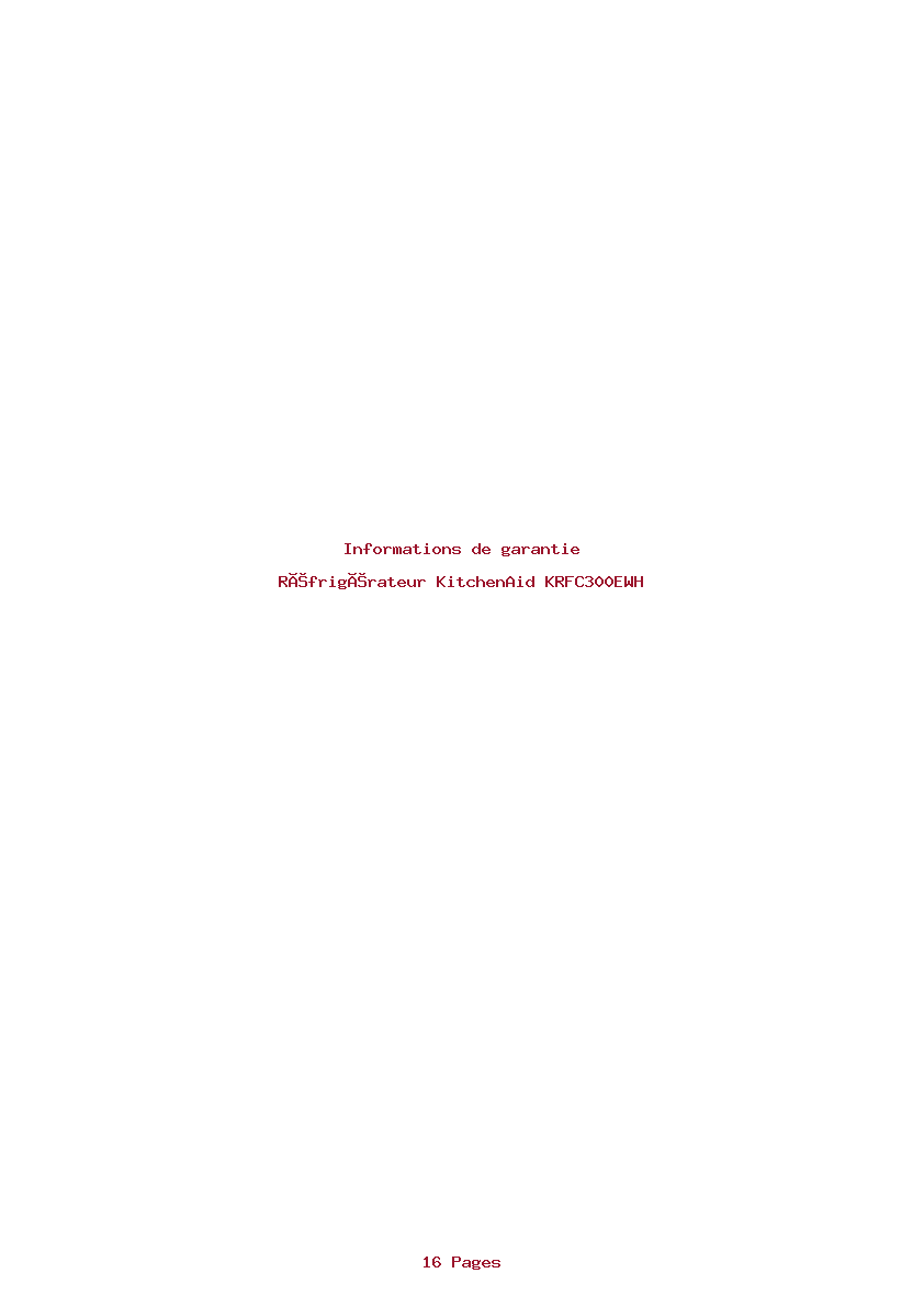 Page 1 de la notice Informations de garantie KitchenAid KRFC300EWH