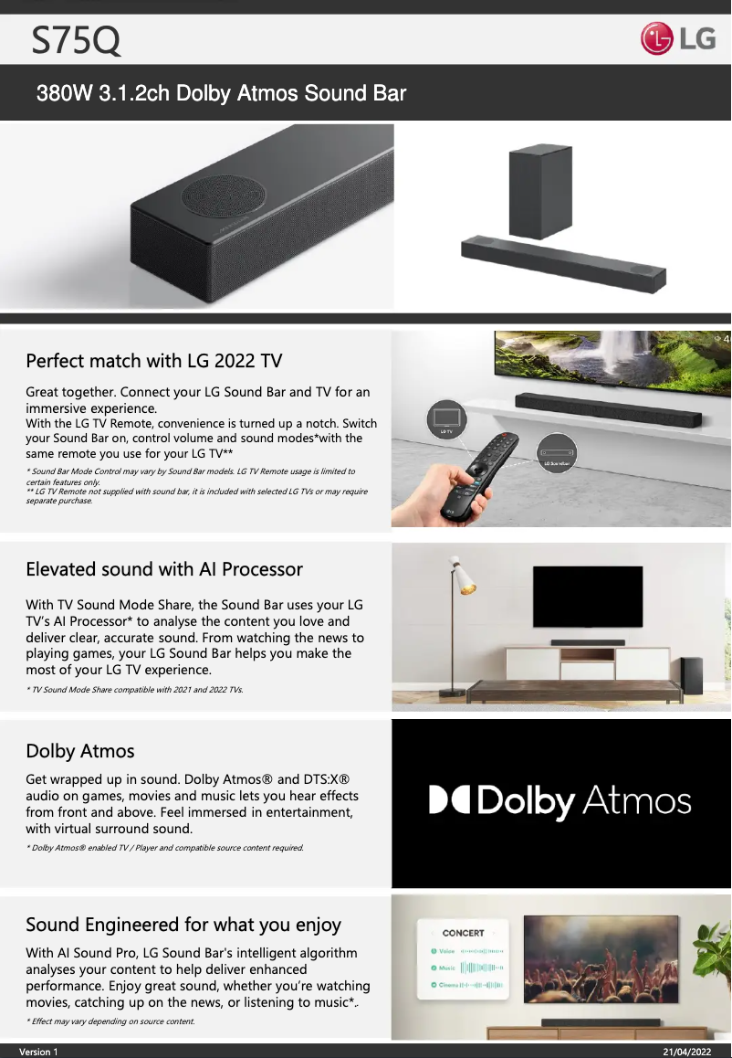 Page 1 of the manual Technical Sheet LG S75Q