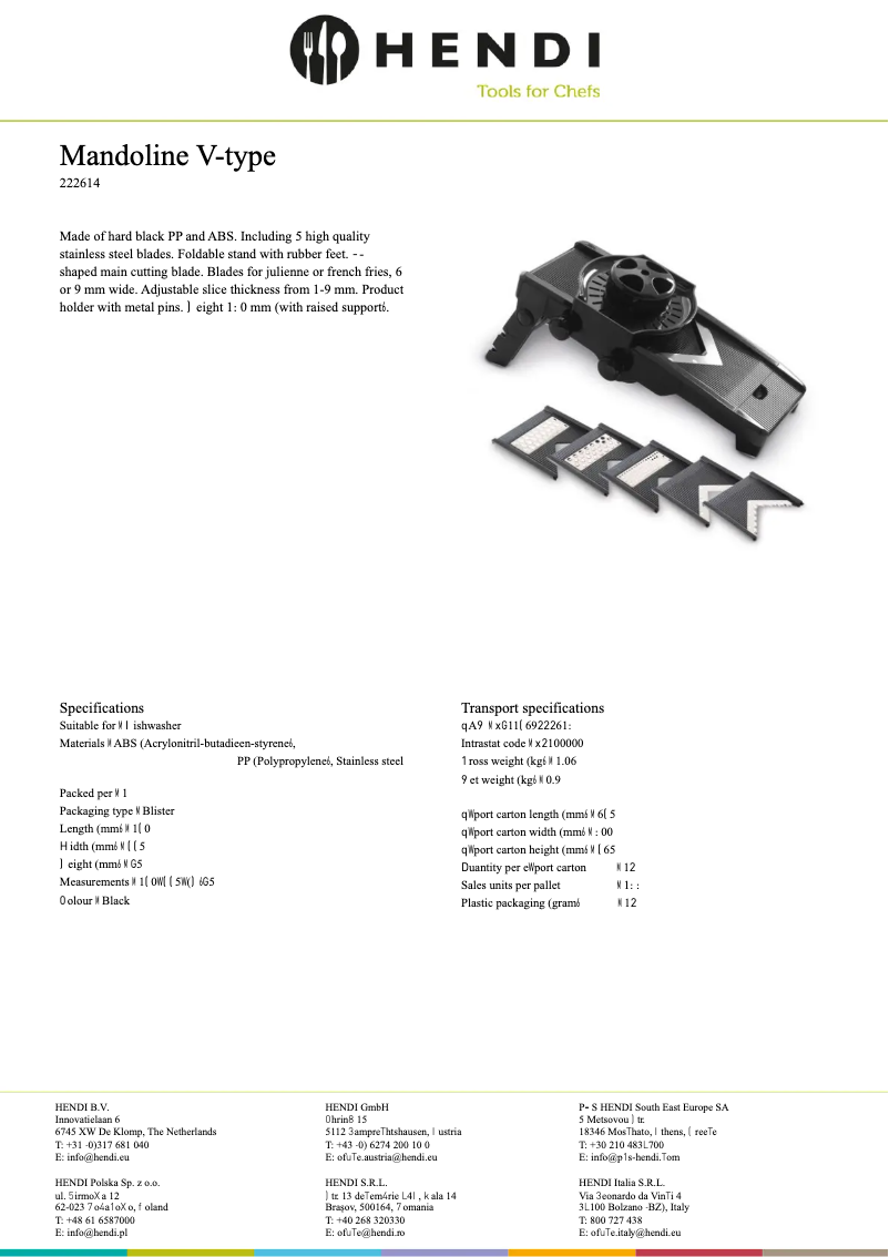Page 1 de la notice Fiche technique Hendi 222614