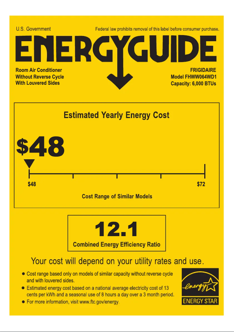 Page 1 de la notice Label énergétique Frigidaire FHWW064WD1
