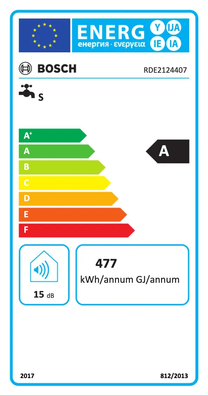 Page 1 de la notice Label énergétique Bosch RDE2124407