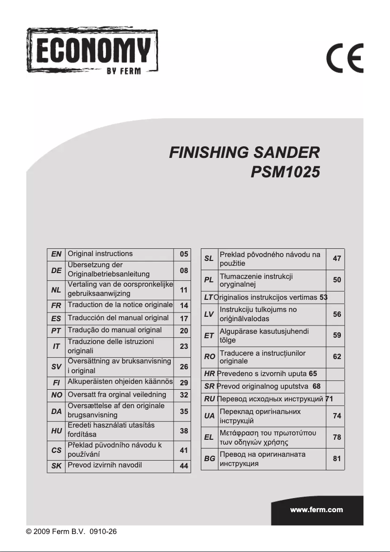 Page 1 de la notice Manuel utilisateur Ferm PSM1025