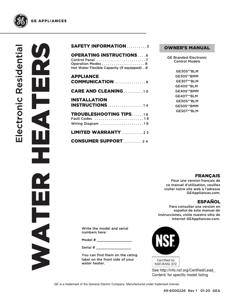 Page 1 de la notice Manuel utilisateur GE GE30S10BMM