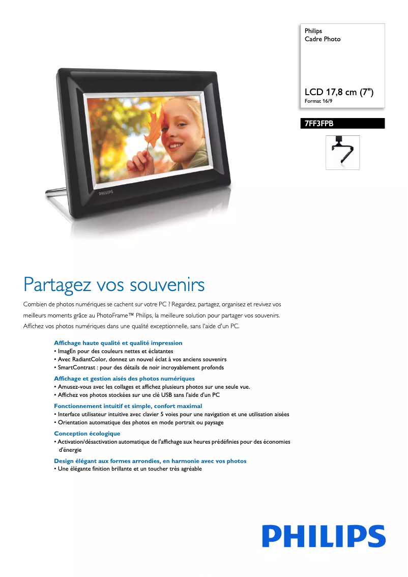Página 1 del manual Ficha técnica Philips 7FF3FPB