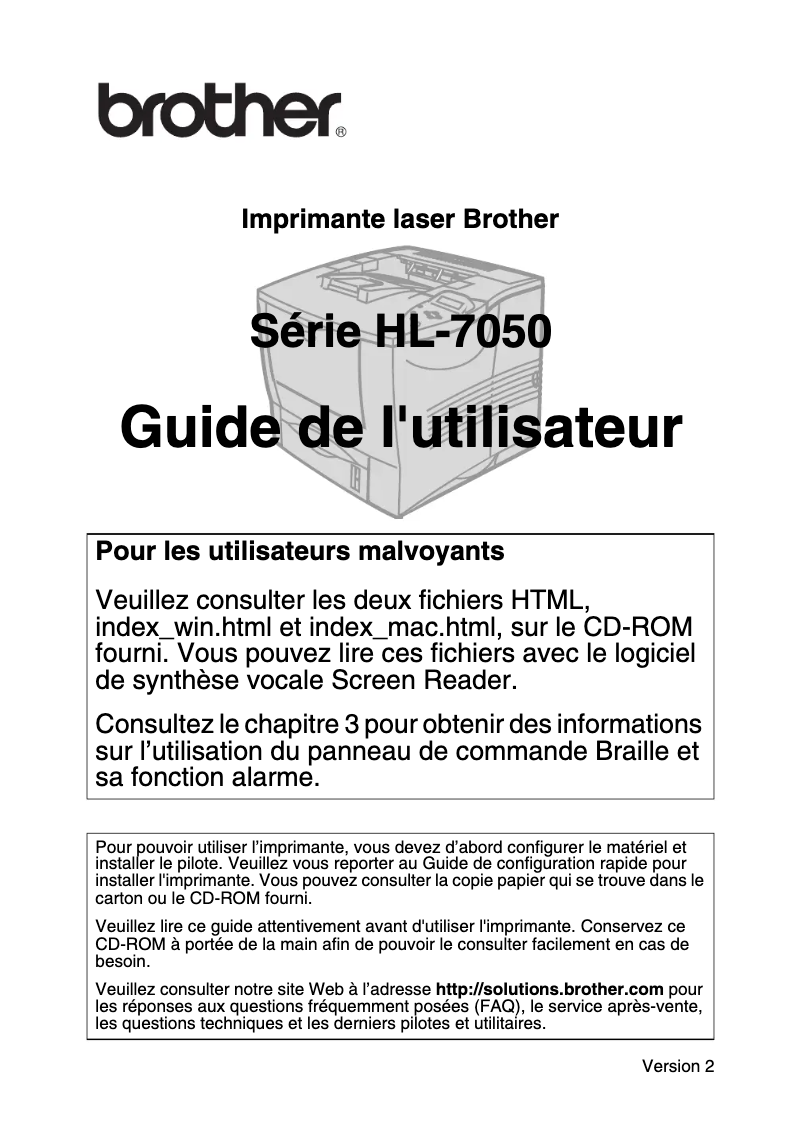 Page 1 de la notice Manuel utilisateur Brother HL-7050