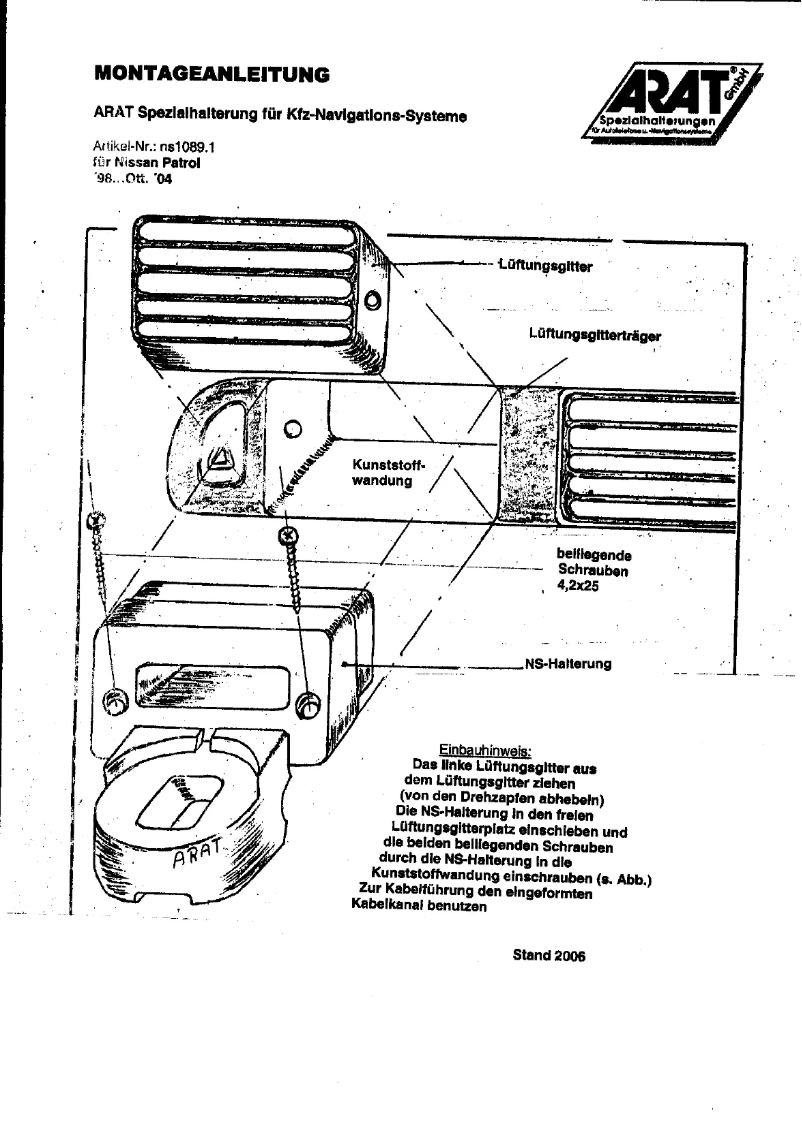 Page 1 de la notice Manuel utilisateur Arat NS1089.1