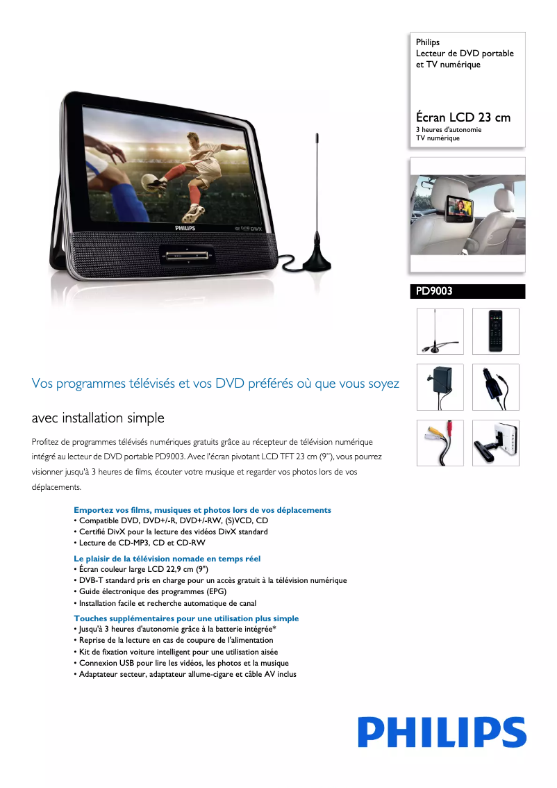 Página 1 del manual Ficha técnica Philips PD9003