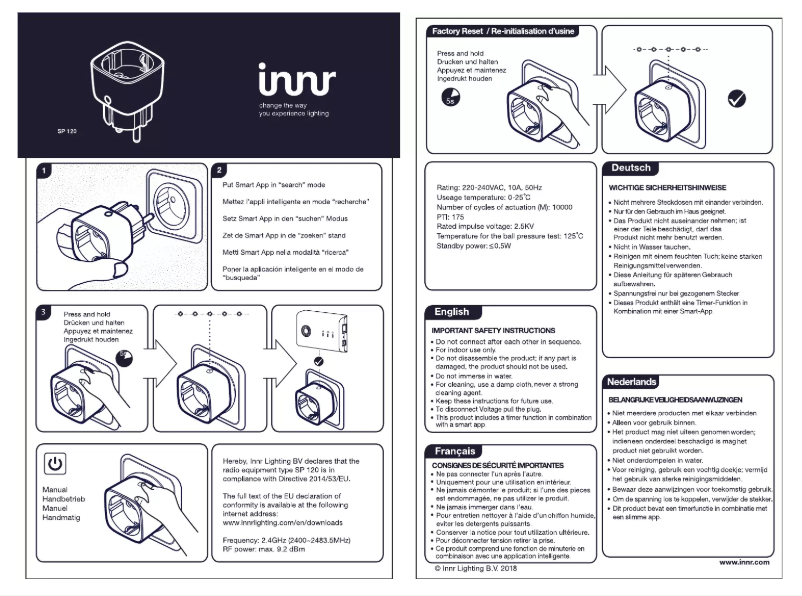 Page 1 de la notice Manuel utilisateur Innr SP 120