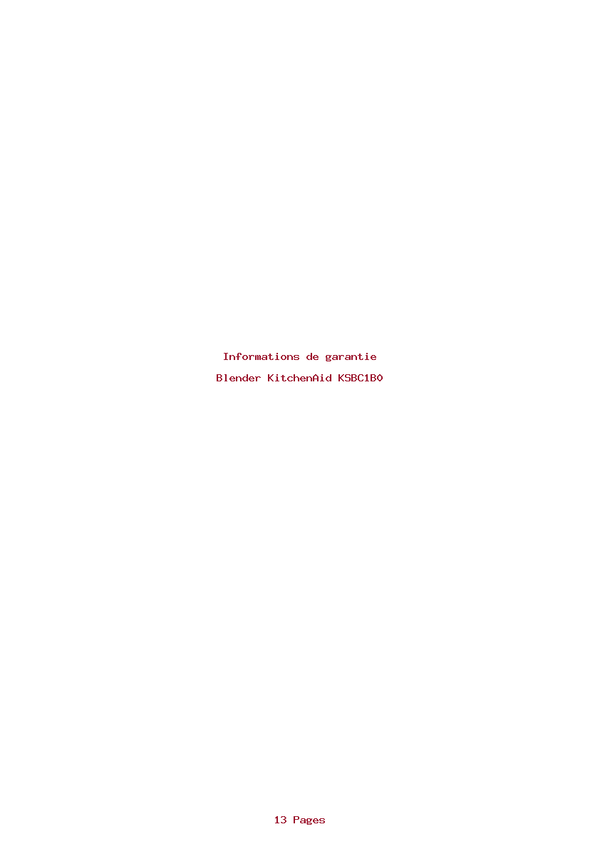 Page 1 de la notice Informations de garantie KitchenAid KSBC1B0