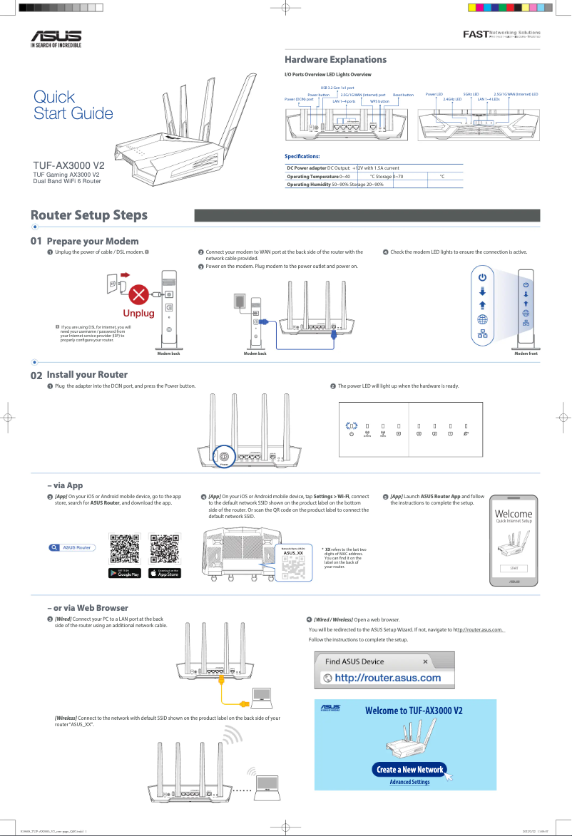 Page 1 de la notice Guide de démarrage rapide Asus TUF Gaming TUF-AX3000 V2