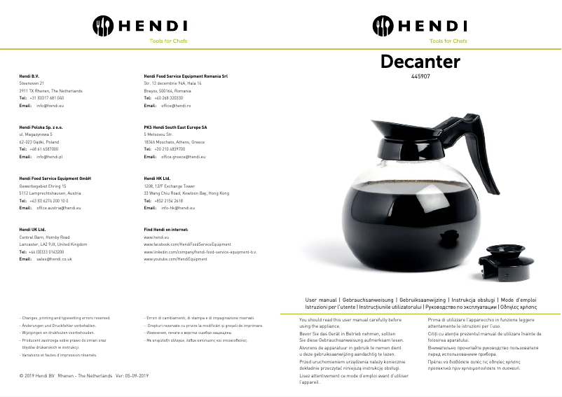 Page 1 de la notice Manuel utilisateur Hendi 445907