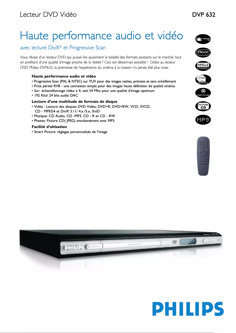 Página 1 del manual Ficha técnica Philips DVP632