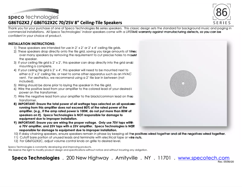 Page 1 de la notice Manuel utilisateur Speco Technologies G86TG2X2C
