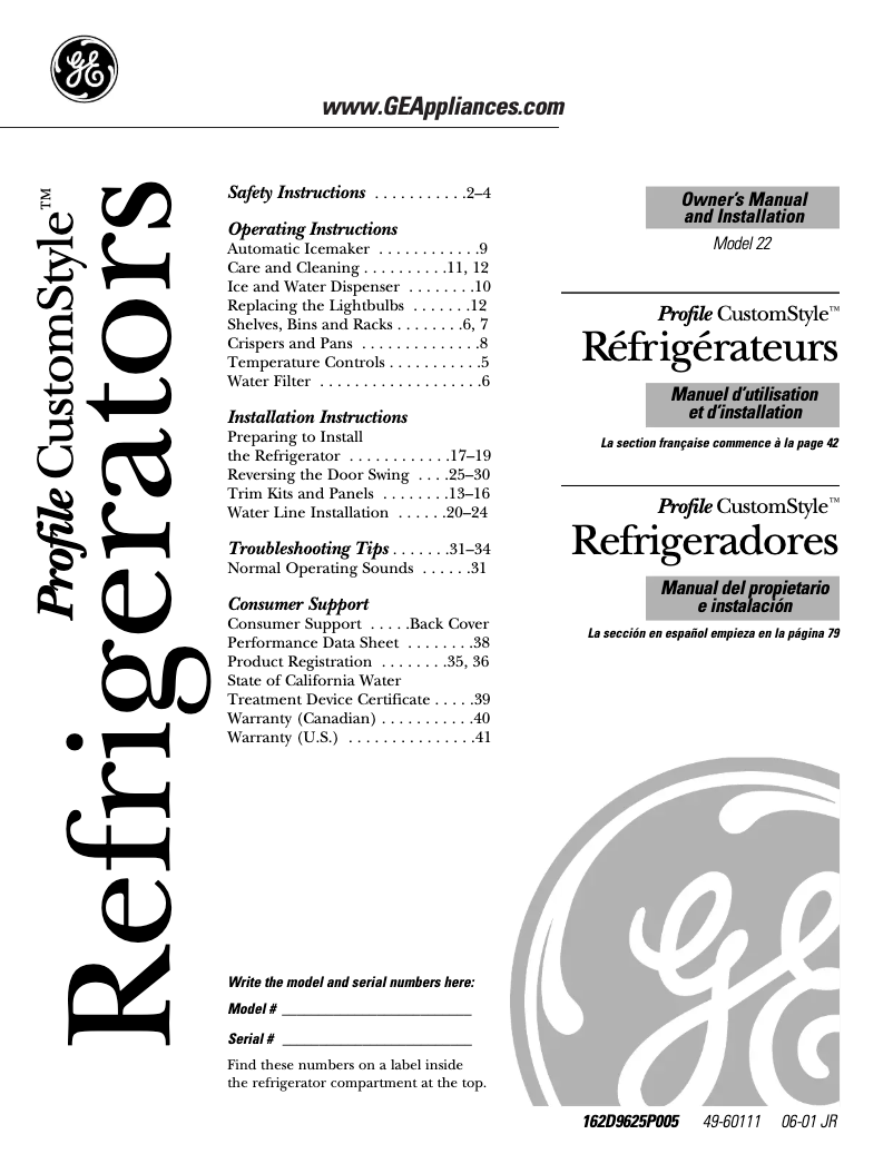 Page n°1 - Guide d'installation GE Profile CustomStyle PTC22SBMRBS