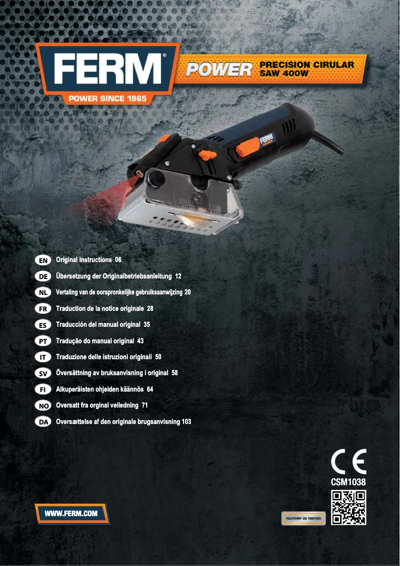 Page 1 de la notice Manuel utilisateur Ferm CSM1038