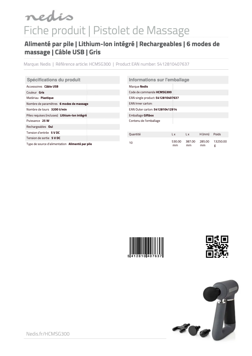 Page 1 de la notice Manuel utilisateur Nedis HCMSG300