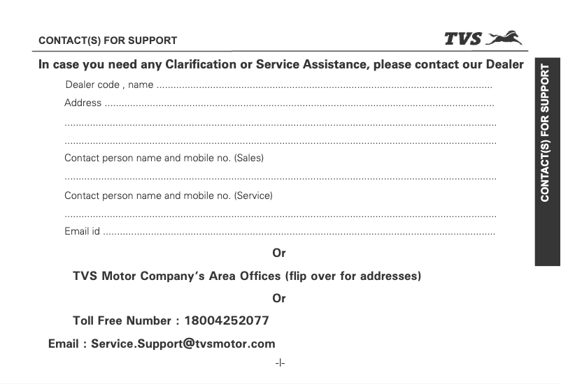 Page 1 de la notice Manuel utilisateur TVS Scooty Zest