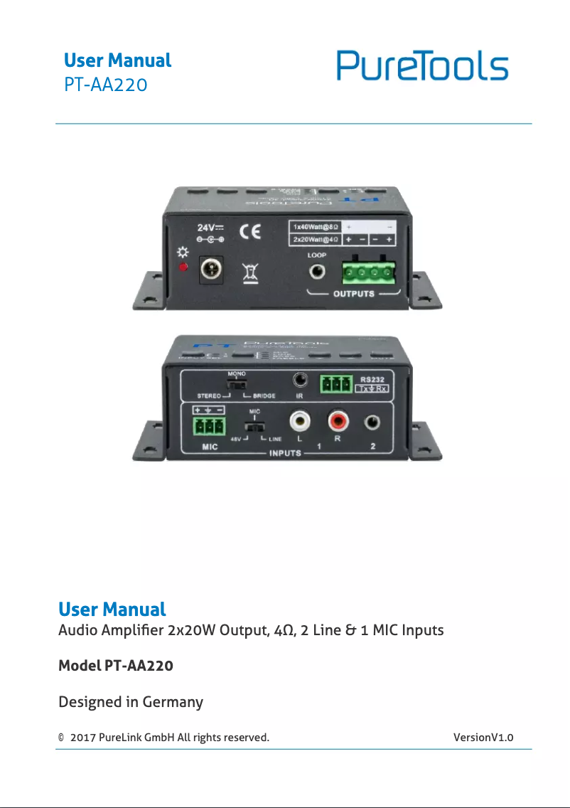 Page 1 de la notice Manuel utilisateur PureLink PT-AA220