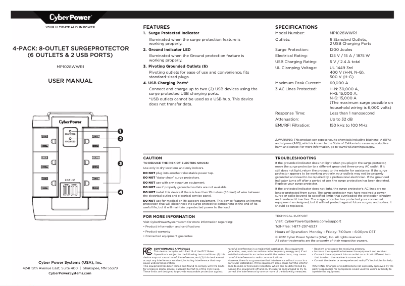 Page 1 de la notice Manuel utilisateur CyberPower MP1028WWR1
