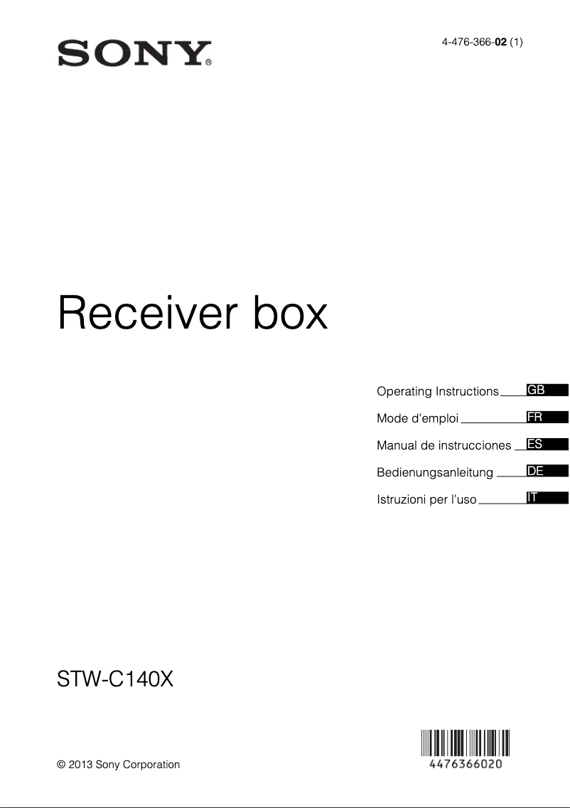 Page 1 de la notice Manuel utilisateur Sony STW-C140X