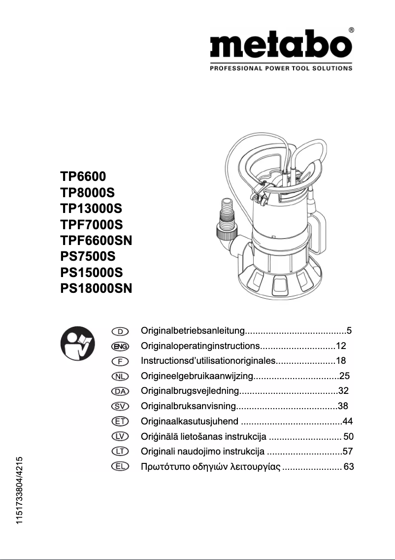 Page 1 de la notice Manuel utilisateur Metabo TPF 6600 SN