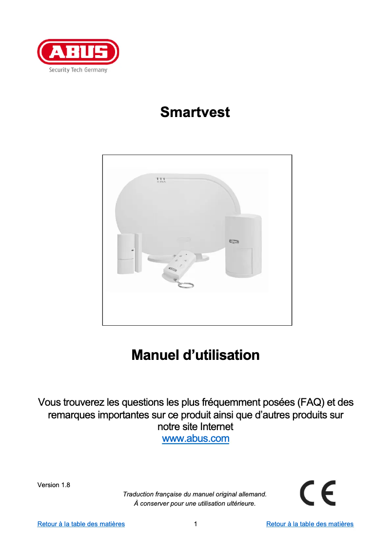 Page 1 de la notice Manuel utilisateur Abus Smartvest