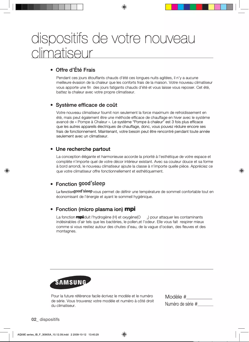 Page 1 de la notice Manuel utilisateur Samsung AQ12ESAN