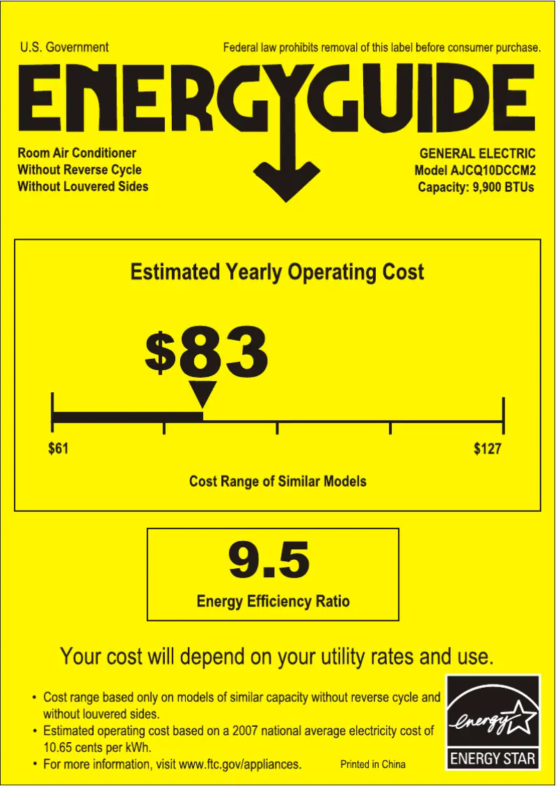Página 1 del manual Etiqueta energética GE AJCQ10DCC
