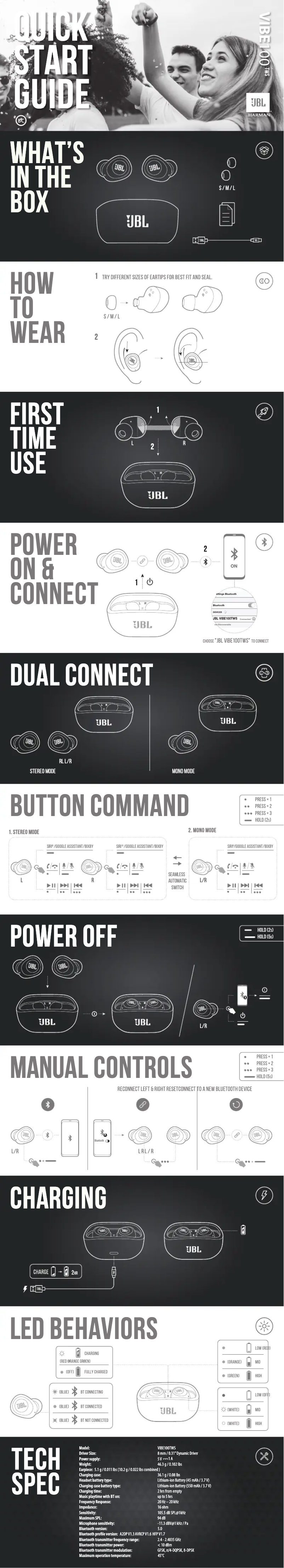 Page 1 de la notice Manuel utilisateur JBL Vibe 100 TWS