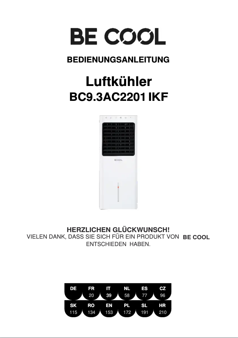 Page 1 de la notice Manuel utilisateur Be Cool BC93AC2201IKF