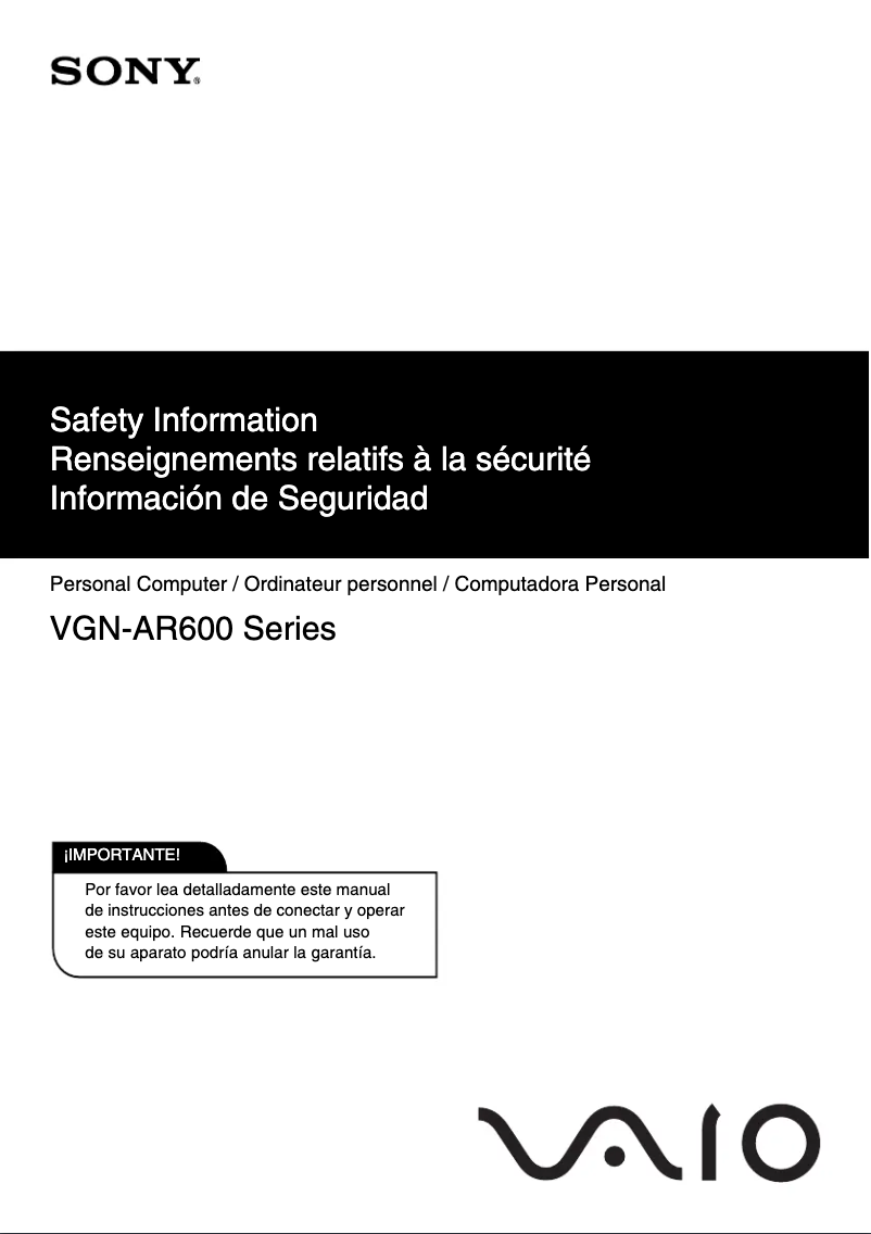Page 1 de la notice Instructions de sécurité Sony Vaio VGN-AR660U