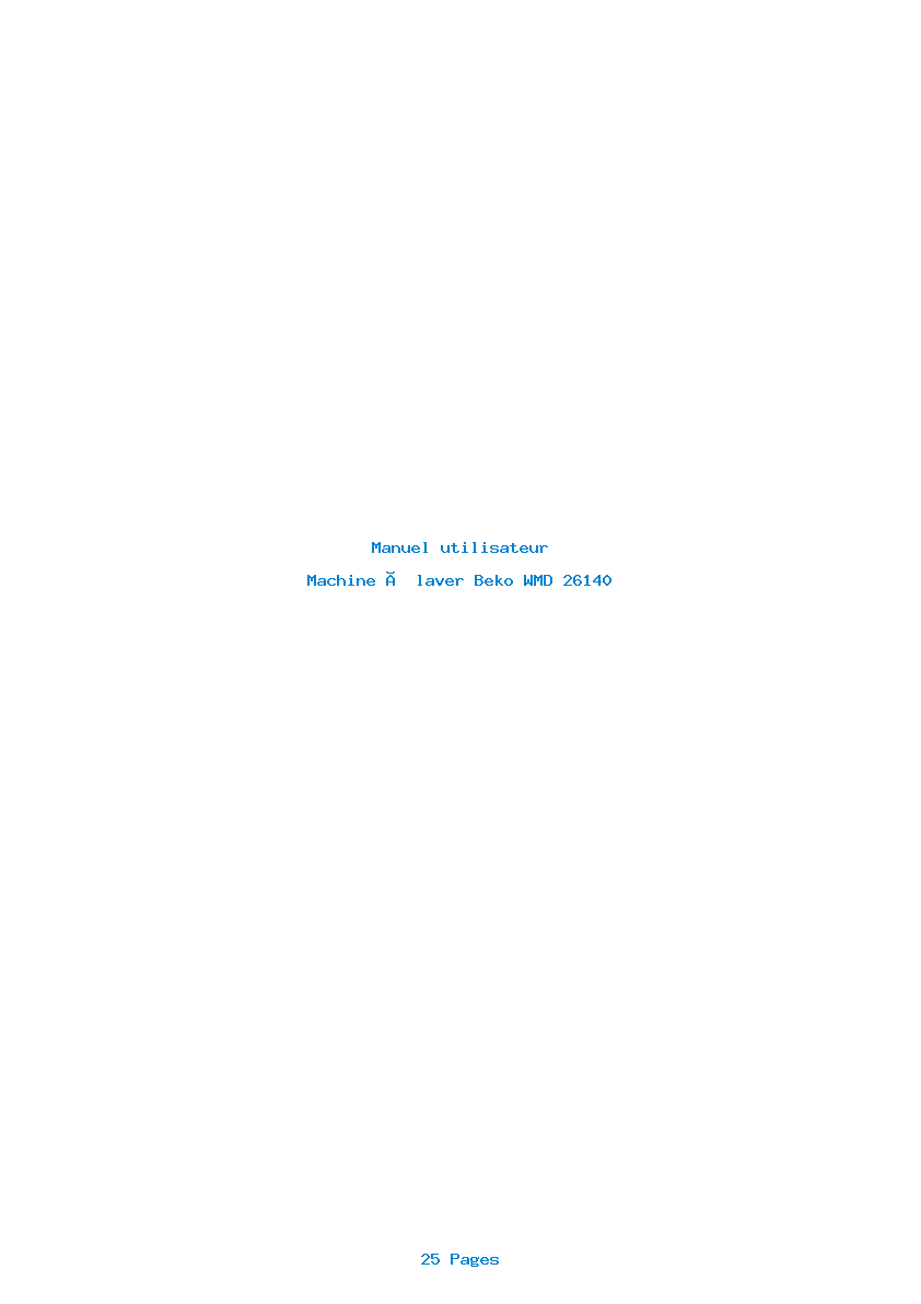 Page 1 de la notice Manuel utilisateur Beko WMD 26140