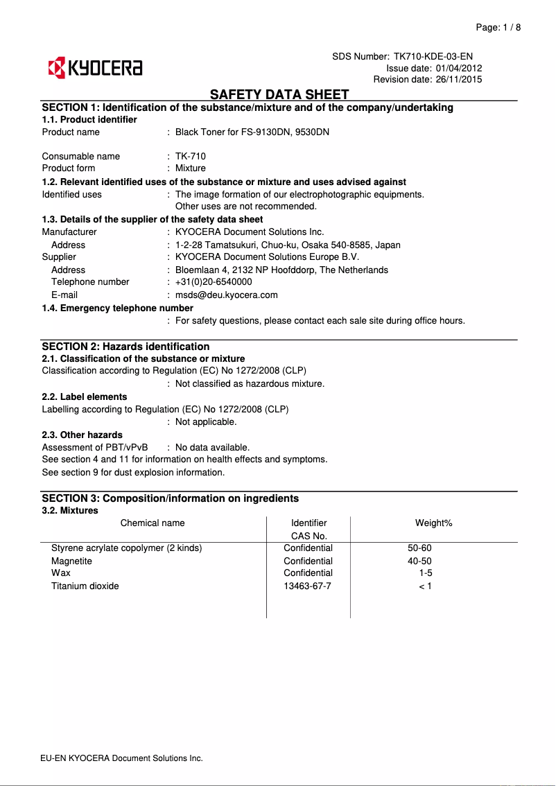 Page 1 de la notice Instructions de sécurité Kyocera FS-9530DN