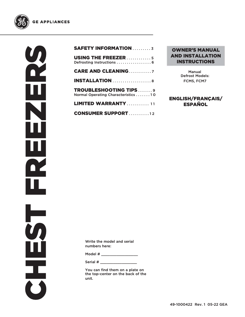 Página 1 del manual Manual de uso y mantenimiento GE FCM7SKWW