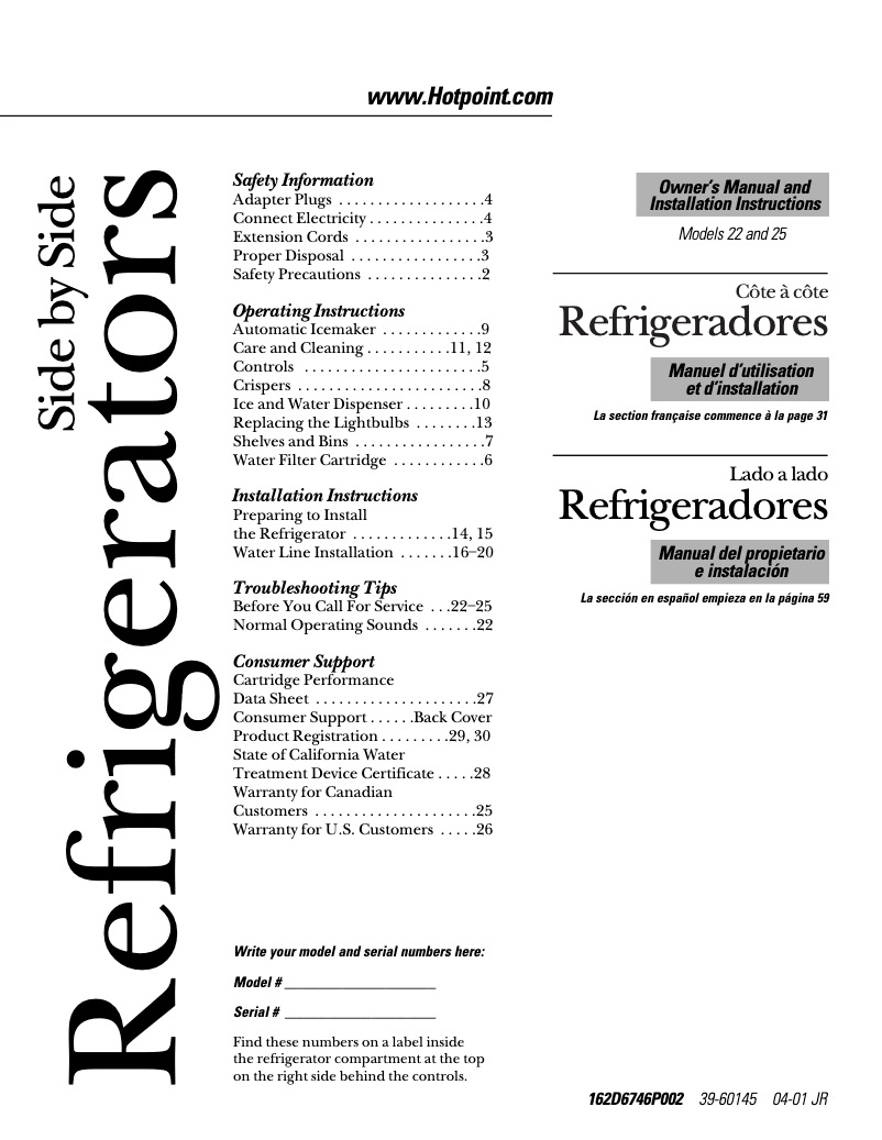 Página 1 del manual Manual de uso y mantenimiento Hotpoint HSS22IFMWW