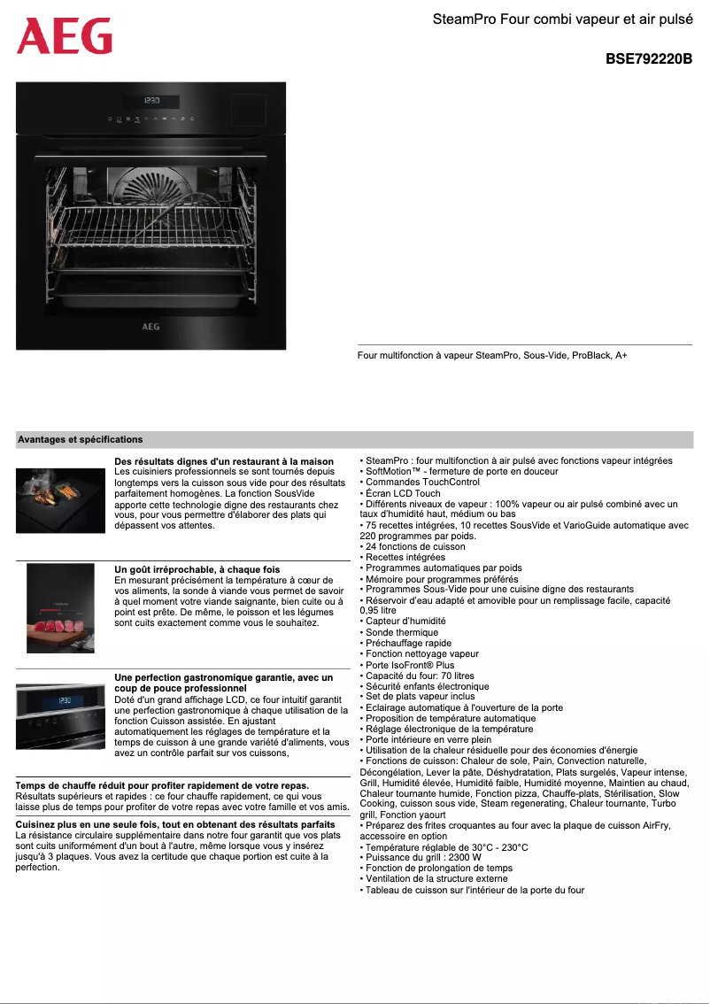 Page 1 de la notice Fiche technique AEG BSE792220B