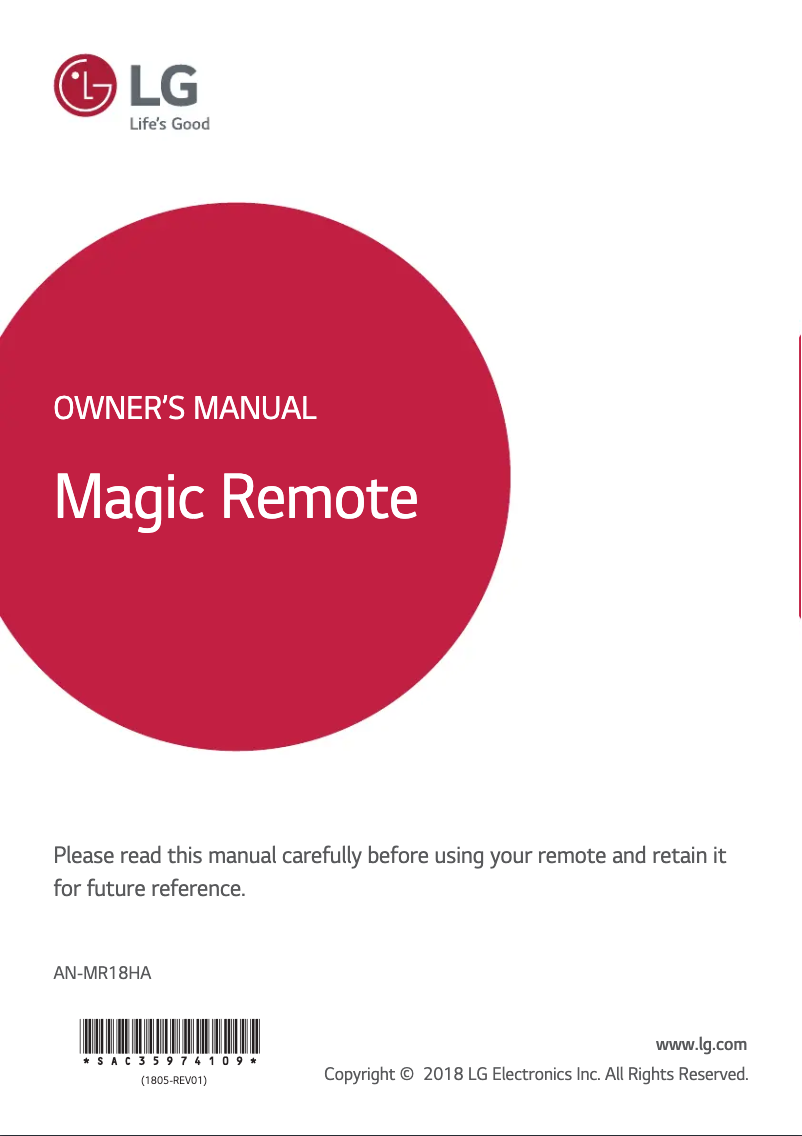 Page 1 de la notice Manuel utilisateur LG AN-MR18HA