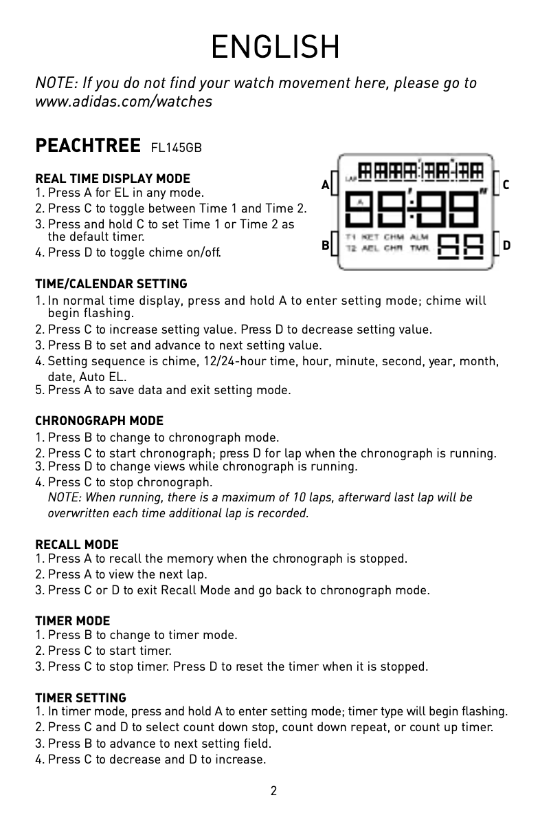 Page 1 of the manual User Manual Adidas Seoul QFL657