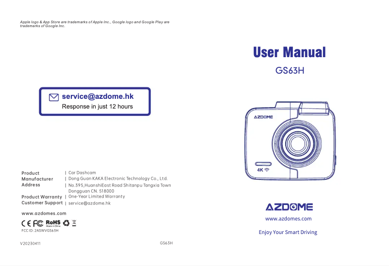 Page 1 of the manual User Manual AZDome GS63H