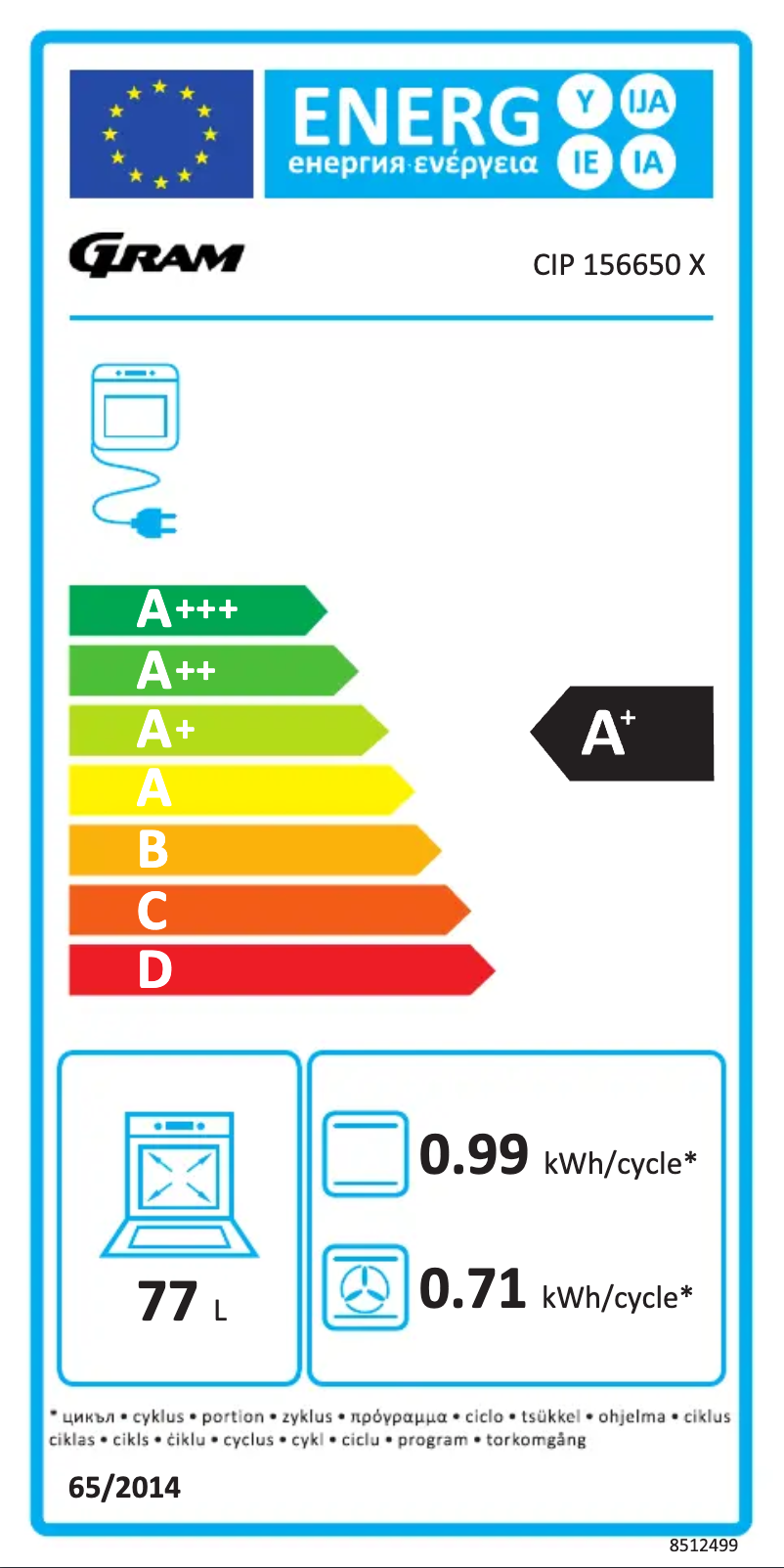 Page 1 de la notice Label énergétique Gram CIP 156650 X