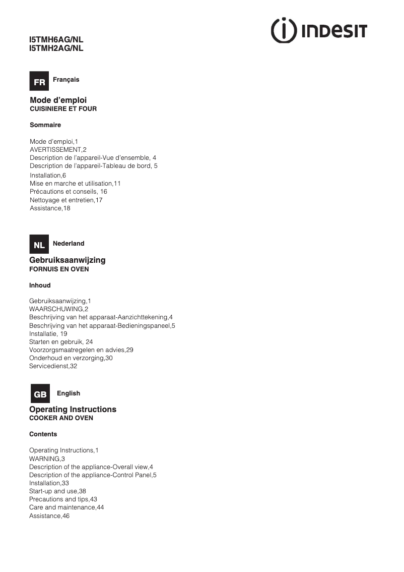 Page n°1 - Manuel utilisateur Indesit I5TMH2AG(W)/NL