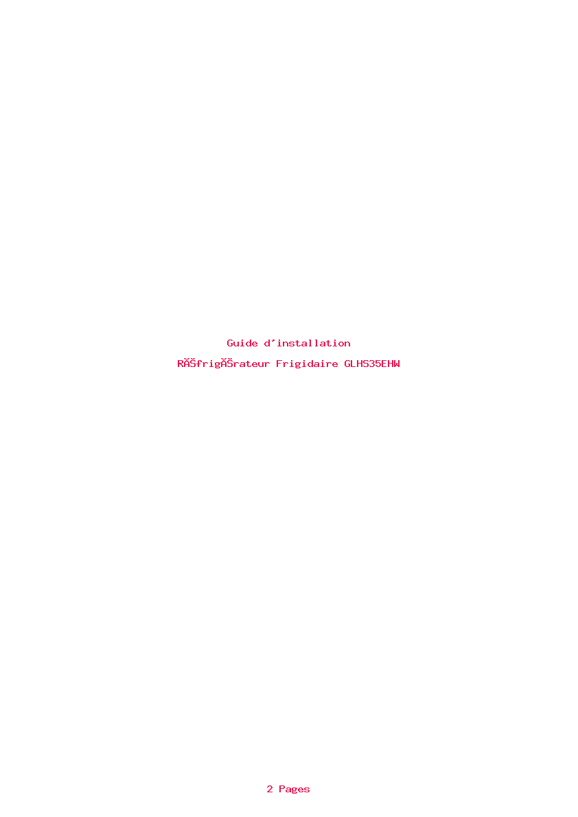 Page 1 de la notice Guide d'installation Frigidaire GLHS35EHW