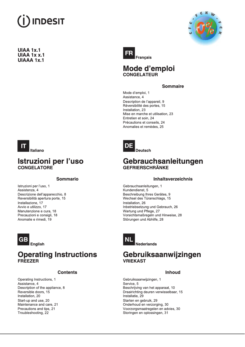 Page n°1 - Manuel utilisateur Indesit UIAAA 12.1