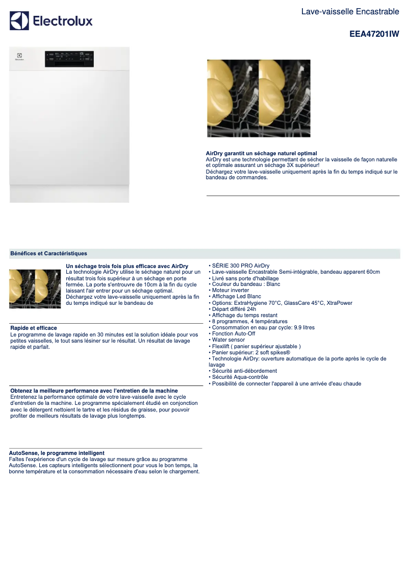 Página 1 del manual Ficha técnica Electrolux EEA47201IW